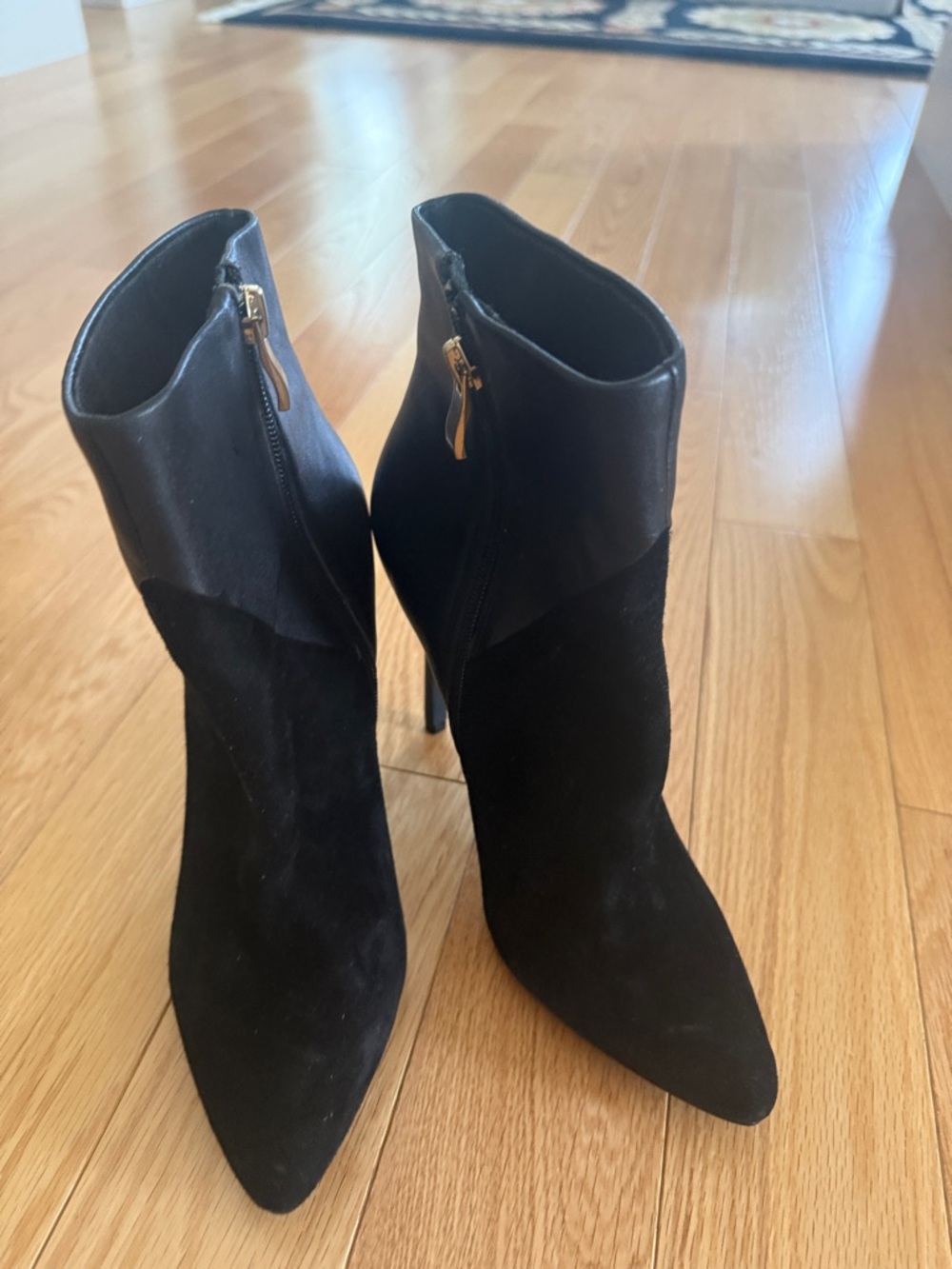 Charles David Black Suede & Leather Pointed Ankle Booties